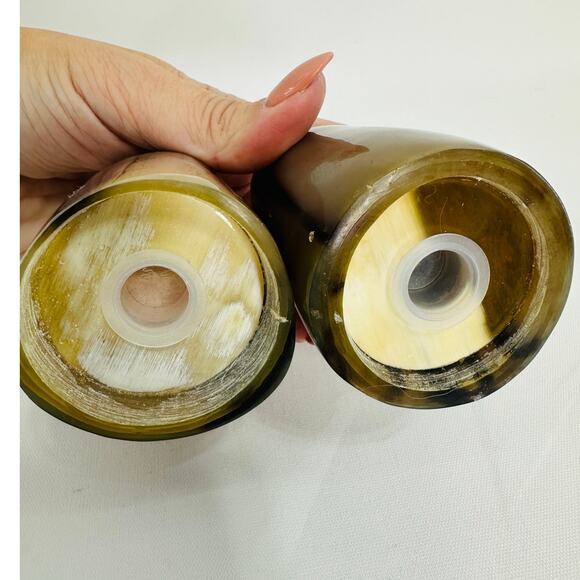Vintage Genuine Buffalo Horn Salt & Pepper Set Handcrafted Natural Tableware - Picture 6 of 6